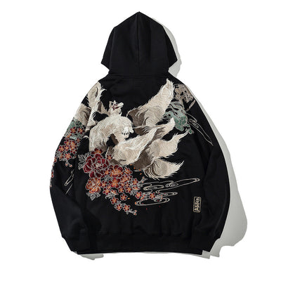 Nine Tailed Fox Embroidery Hoodie - Zen Breaker