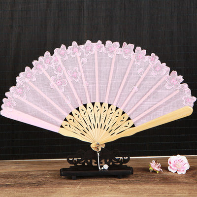 Embroidery Folding Fan 【Pink Sakura】 - Zen Breaker