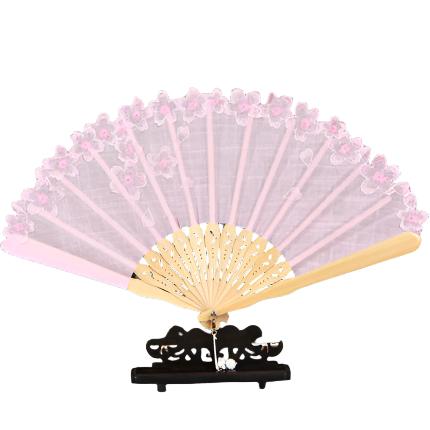 Embroidery Folding Fan 【Pink Sakura】 | Zen Breaker