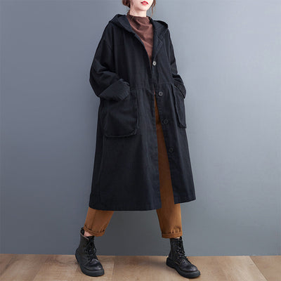 Black Raglan Sleeve Hooded Trench Coat