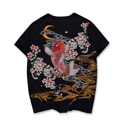 Red Koi Embroidered T-Shirt - Zen Breaker
