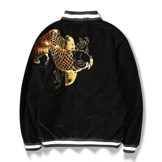 Reversible Dragon & Koi Embroidery Baseball Jacket | Zen Breaker