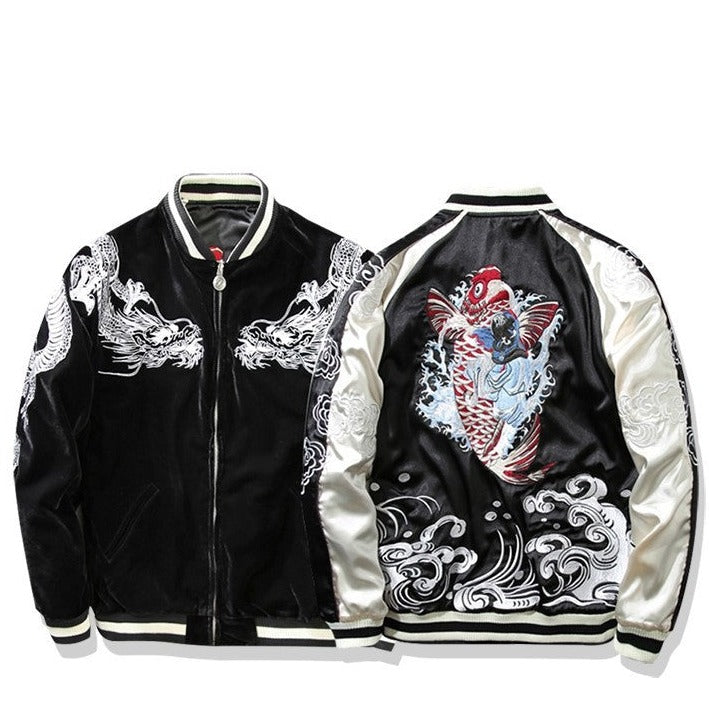 【DEARMINE】Enamel Line Rider Jacket reversible-koi-dragon-baseball