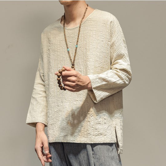 round-neck-loose-linen-shirt-