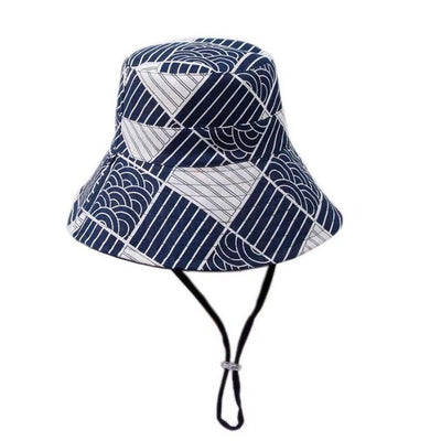 Reversible Blue Seigaiha Striped Bucket Hat