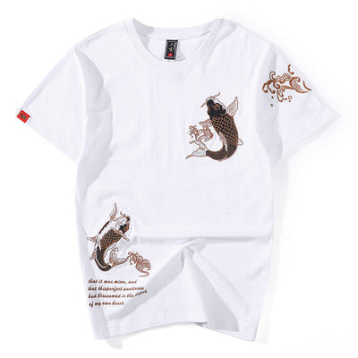 Twin Koi Embroidered T-Shirt - Zen Breaker