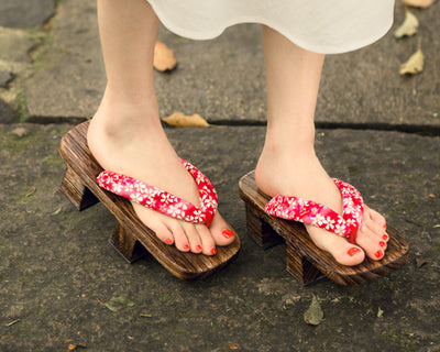 Kimono Wooden Sandals 【Red Cherry Blossom】